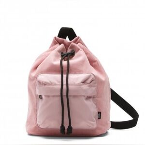 Vans Pink Corduroy Drawstring Backpack with Front Zip Pocket